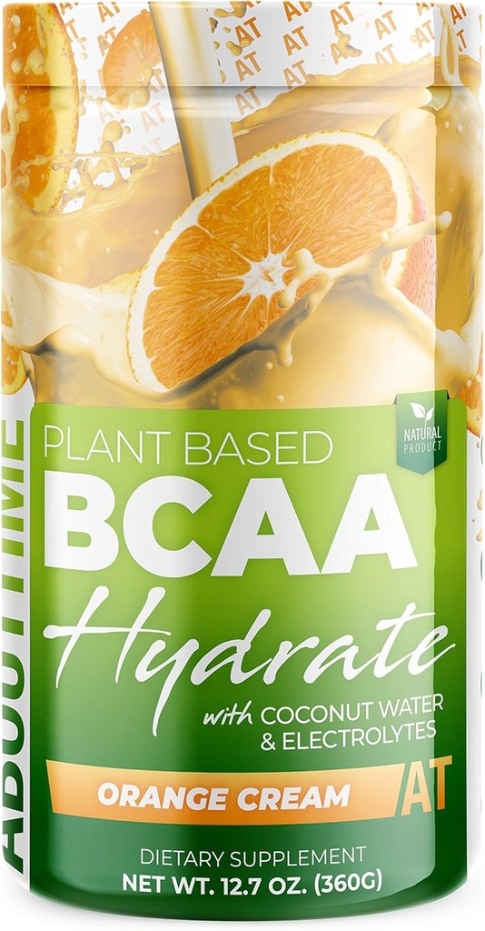 Om tid BCAA Hydration Powder Orange Cream, med L- Glutamin & Elektrolytes, Non- GMO, Gluten Free, Monk Fruit, Kokosolie Vand, 20 Servere