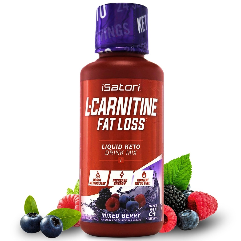 iSatori L- Carnitin 1500, Triple- Blend Liquid L Carnitin Supplement, med Acetyl & Tartrate, Stimulant Free Energy, Lav kalorier, Sukker eller Gluten, Keto- Friendly, Blandede Berry Flavor (24 Servere)