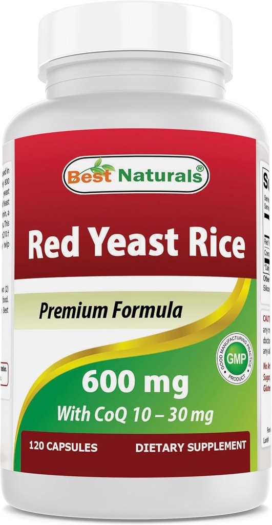 Bedste Naturals Red Yeast Rice med CoQ10, 120 kapsler - cardiovaskulær formel Indeholder 600 mg Red Yeast Rice og 30 mg CoQ10