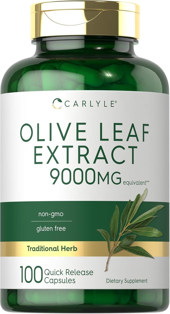 Carlyle Olive Leaf Extract Capsules | 9000mg | 100 Count | Non-GMO, Gluten Free | High Potency Supplement