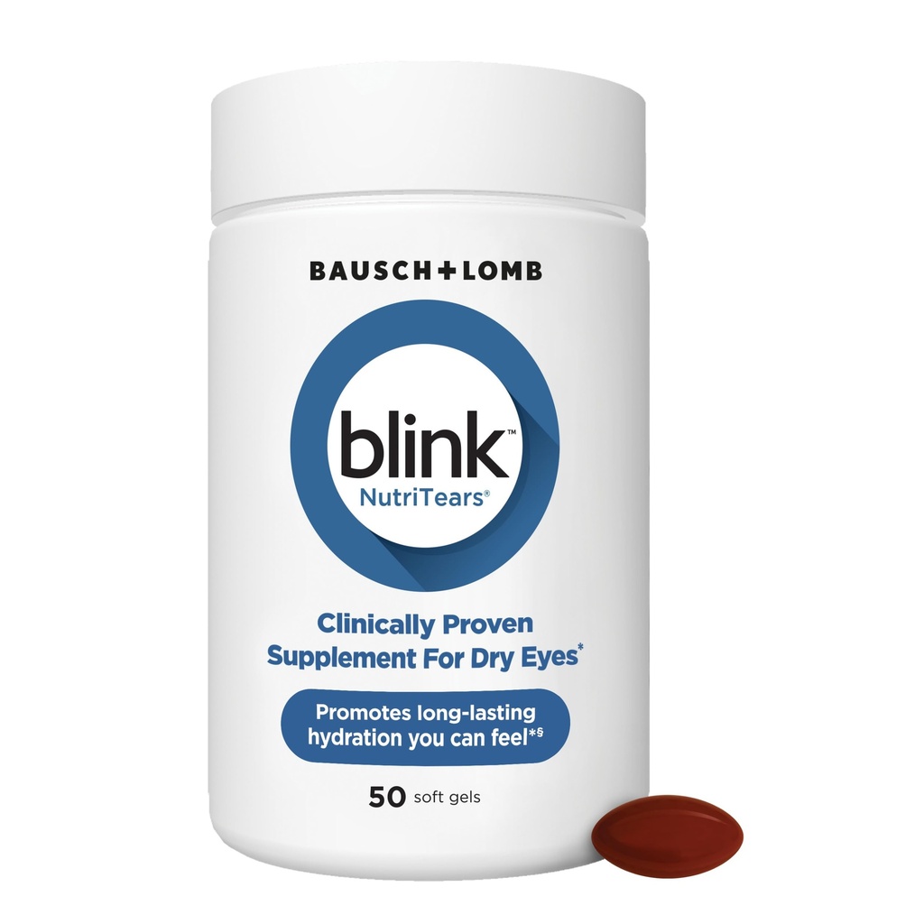 BLINK NutriTears klinisk provet supplement til tørre øjne, Eye Care med Lutein & Zeaxanthin og D-vitamin til Hydrate Øjne fra Indenfor for Long- Lasting Relief, 50 Softgels