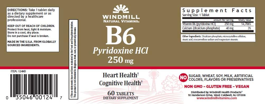 Pakning med 3 HVER WM VITAMIN B- 6 250MG 60S PT3504600124 [Sundhed og skønhed]