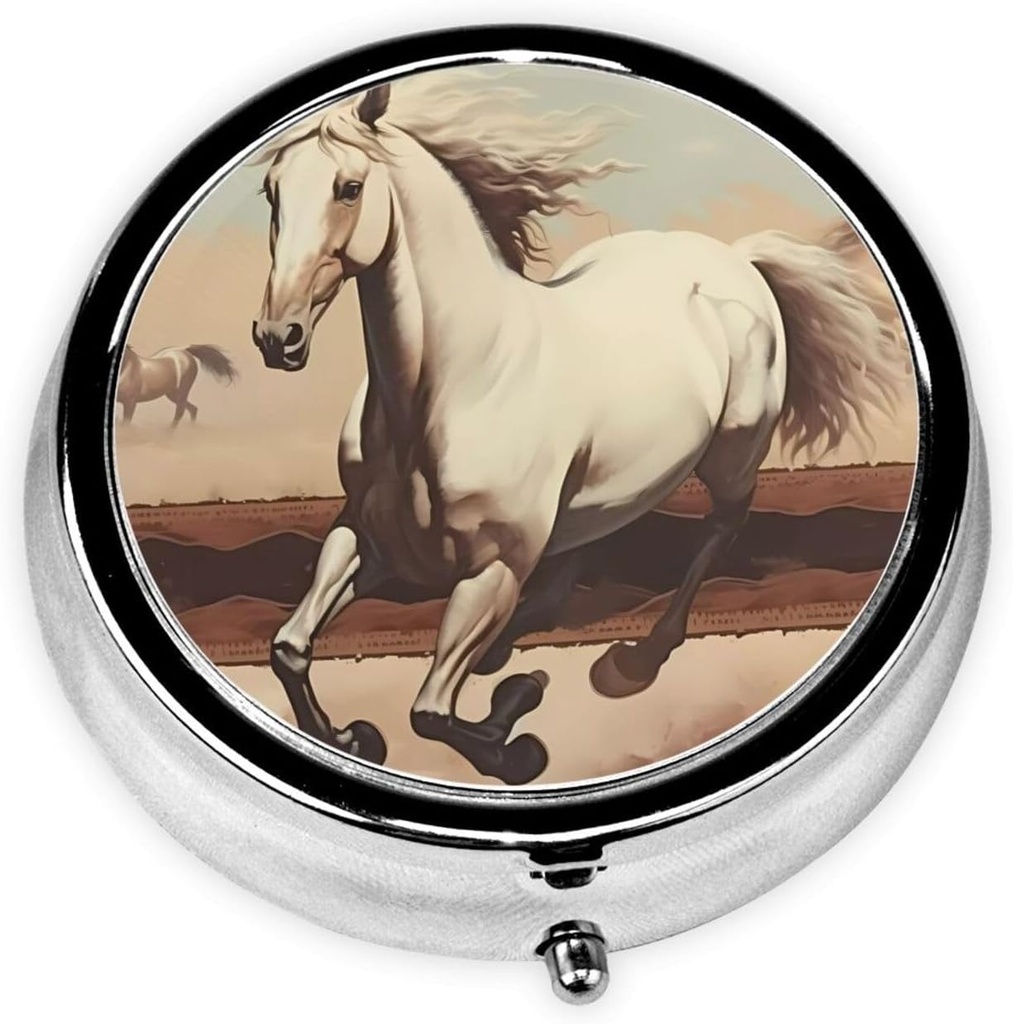 Pill Box, Lille Pill Case til purse & Pocket, Cute Medicine Organizer rejse Pillbox, Portable Pill Container Holder til at holde vitaminer, Medicin, Fish Oil og Kosttilskud, prissætning White Horse