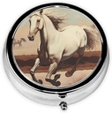 Pill Box, Lille Pill Case til purse & Pocket, Cute Medicine Organizer rejse Pillbox, Portable Pill Container Holder til at holde vitaminer, Medicin, Fish Oil og Kosttilskud, prissætning White Horse