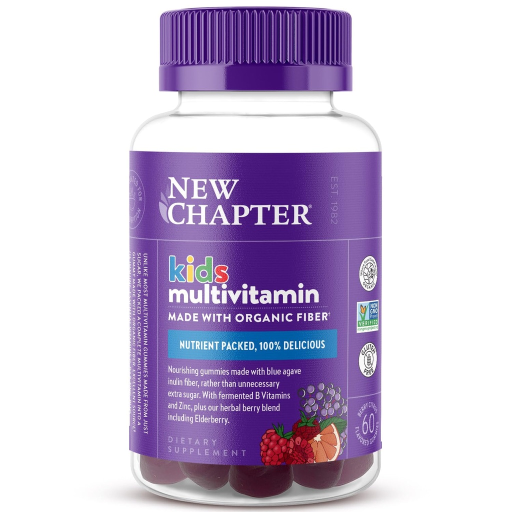 Nyt kapitel Kids Multivitamin Gummies - 65% mindre sukker, Kids Gummy Vitamin med Vitamin C, D3 & Zink, Non- GMO, Gluten Free, Berry- Citrus, 60ct