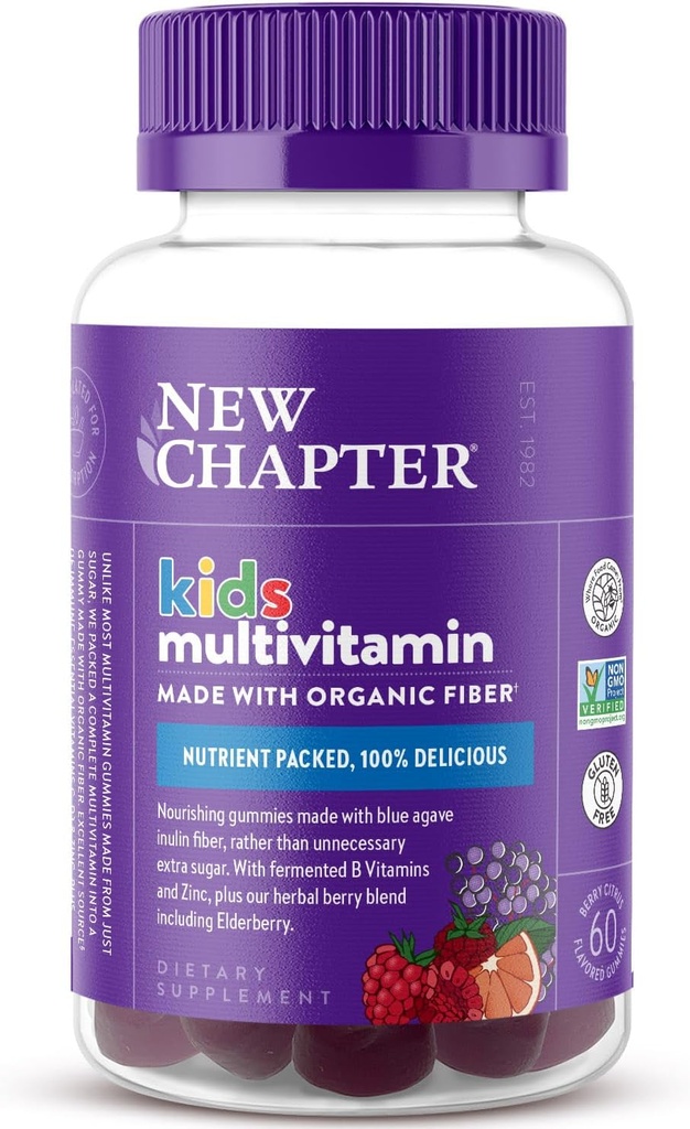 Nyt kapitel Kids Multivitamin Gummies - 65% mindre sukker, Kids Gummy Vitamin med Vitamin C, D3 & Zink, Non- GMO, Gluten Free, Berry- Citrus, 60ct