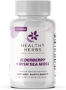 Sunde urter Vildlavede Elderberry Sea Moss Kapsler 124; 2600mg Irish Sea Moss + Elderberry Essentials Blend 124; US- Made, Vegan, Non- GMO, Easy- Swallow (60 Kapsler)