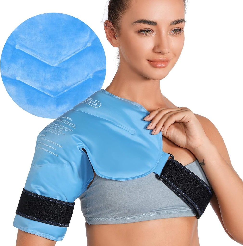 REVIX Shoulder Ice Pack til Rotator Cuff Cold Therapy, Arm Gel Ice Pack til skader Genbruges, Fleksibel Cold Compression Wrap til post-workout Inddrivelse, Træthed og skulderbesvær, Blå