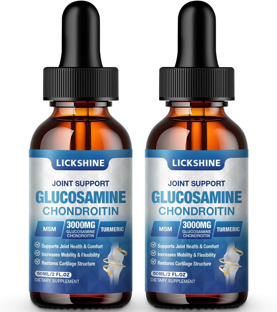 2 Pack Glucosamin Chondroitin MSM Liquid Drops - Extra Strength Joint Support for voksne med Quercetin Boswelia, Bromelain, Hyaluronsyre, Antioxidant immunforsvar Support (4 Fl oz)