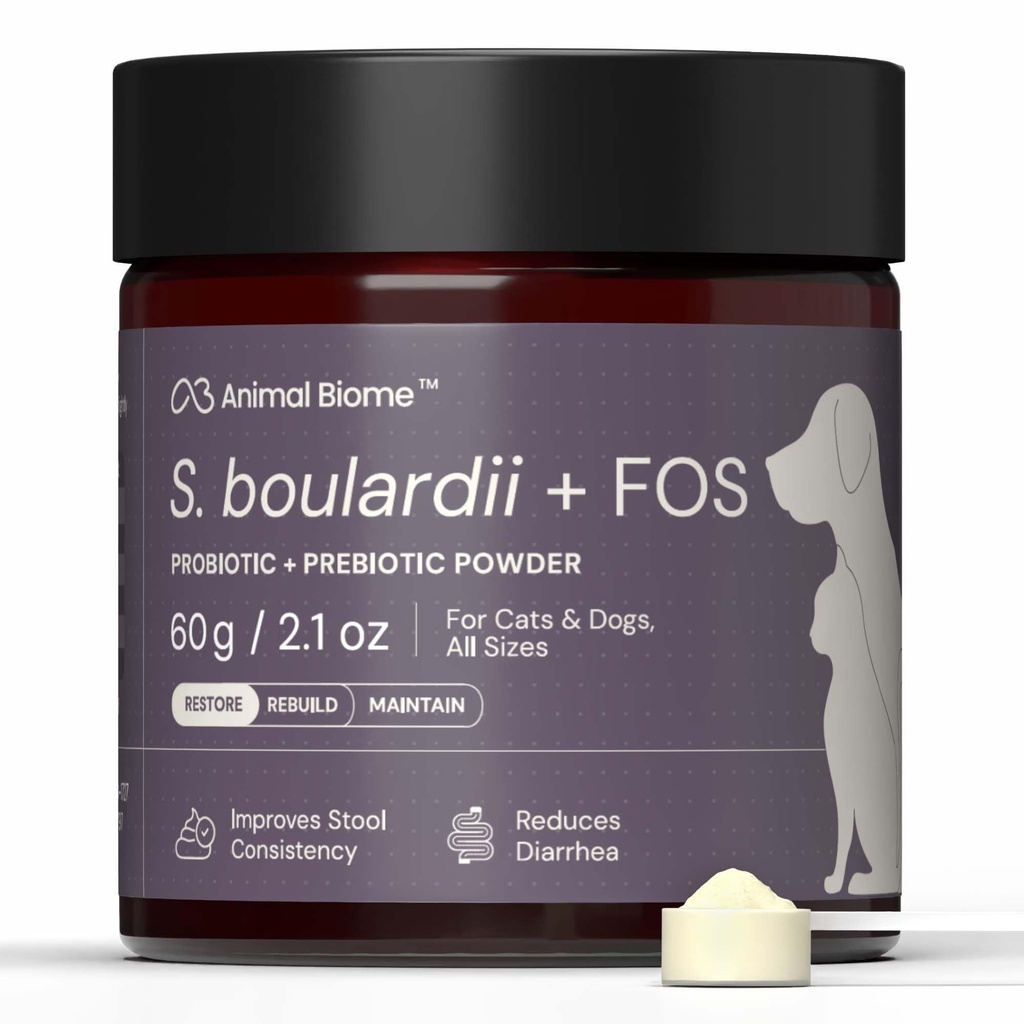 AnimalBiome Pet Probiotika - S. boulardii + FOS Probiotisk og Prebiotisk pulver til hunde og katte 60g