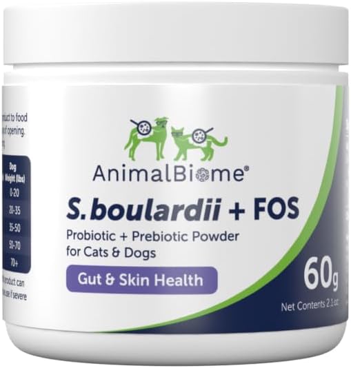 AnimalBiome Pet Probiotika - S. boulardii + FOS Probiotisk og Prebiotisk pulver til hunde og katte 60g