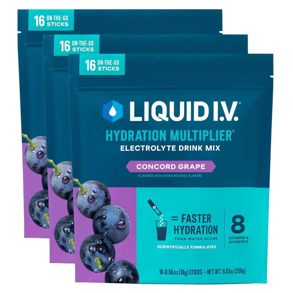 Liquid I.V. ® Hydration Multiplier - Concord Grape Note 124; Electrolyte Powder Drink Mix Blandet 124; 3 Pack (48 Servering)