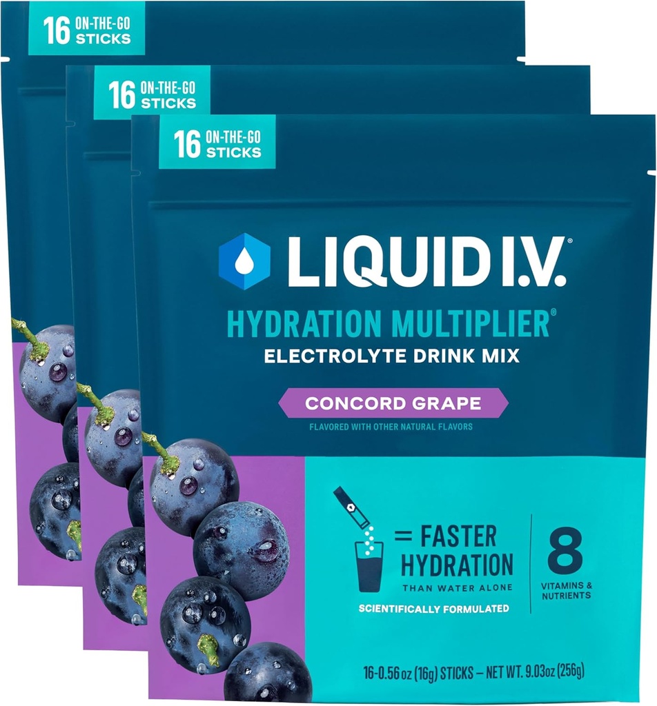 Liquid I.V. ® Hydration Multiplier - Concord Grape Note 124; Electrolyte Powder Drink Mix Blandet 124; 3 Pack (48 Servering)