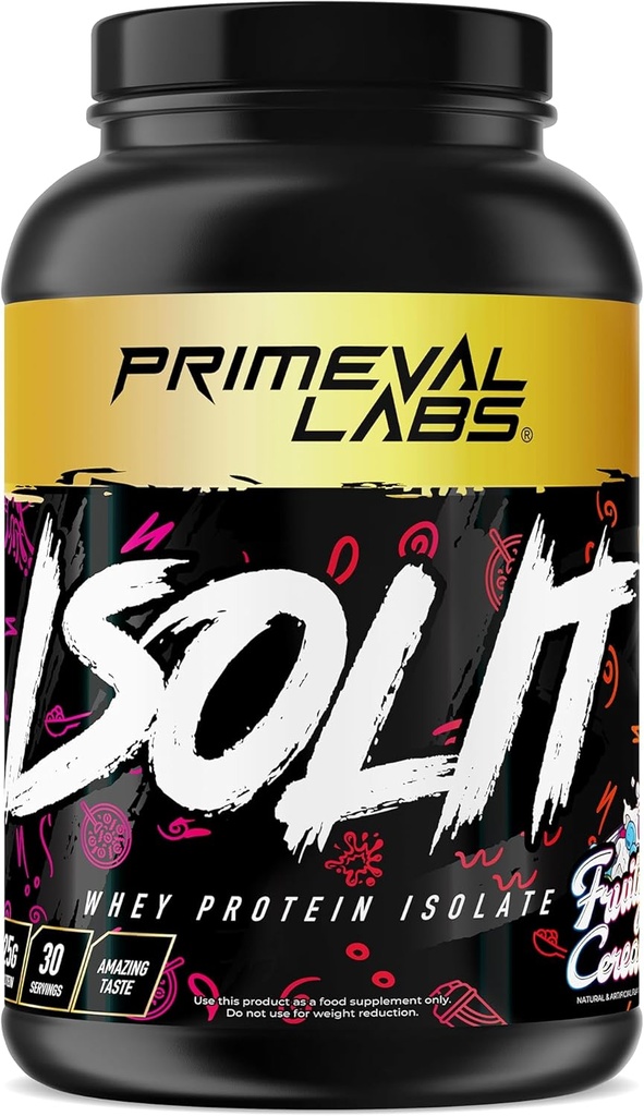 Primeval Labs ISOLIT - Whey Protein Powder, 100% Whey Isolate, 25g protein, BCAA, hurtig Absorbing, Easy Digesting (Fruity Cereal, 2lb)