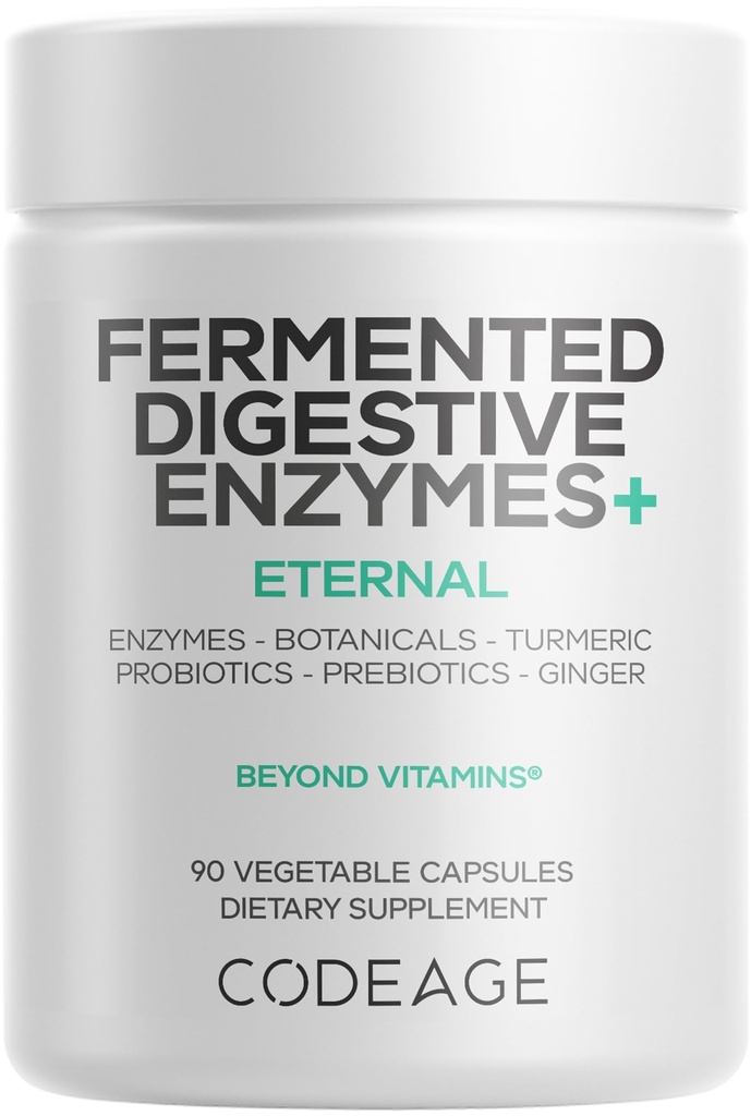 Kodeage Fermenterede fordøjelsesenzymer Supplement 3 - Måned Supply - 14 fordøjelsesenzymer, Probiotika, Prebiotika, Fermenterede botanicals, Plantbaserede Multi Pankreatiske enzymer - 1 Capsule a Day - 90 Kapsler