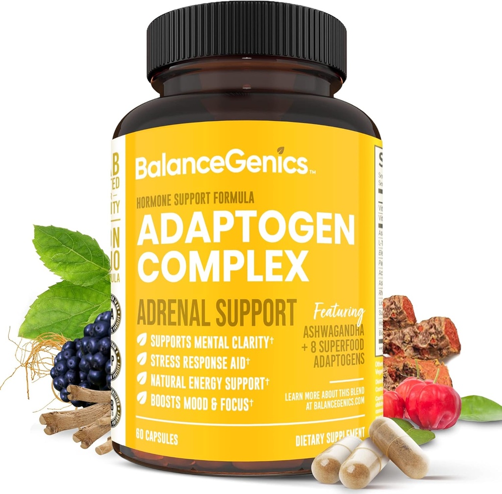 Adrenal Support Supplement med Ashwagandha, Holy Basil, Rhodiola Rosea Note 124; Understøtter sunde Cortisol Niveauer og Stress Relief, Reducere Træthed