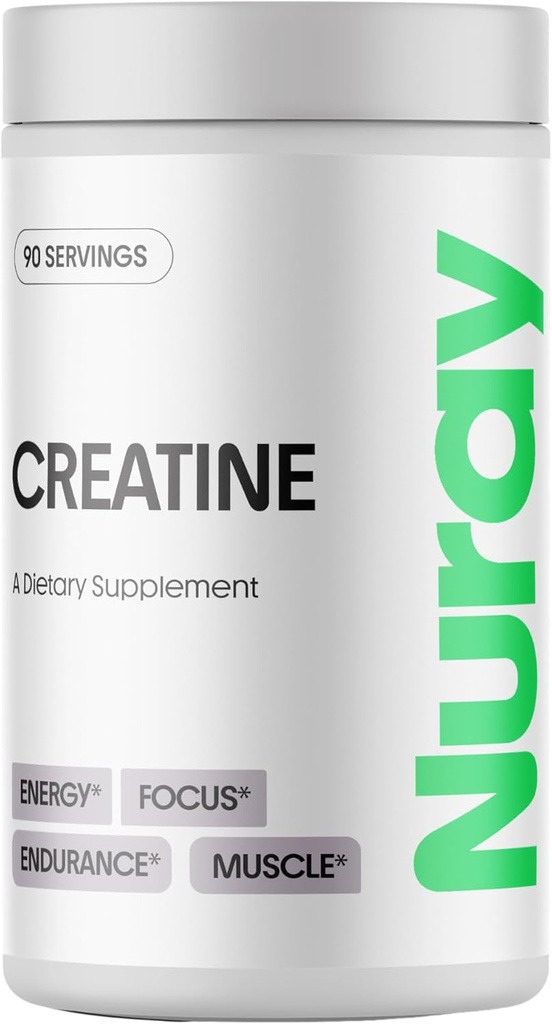 Nuray Premium Creatin monohydrat pulver - Energi Enhancer og motion ydeevne & Inddrivelse, Support Muskel Mass & Brain funktion - Unflavored, 90 Servering, Vegetar
