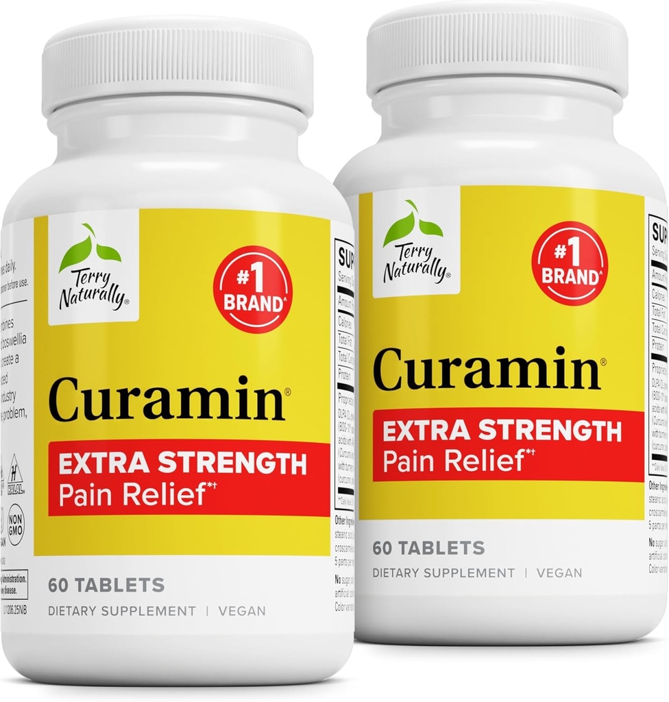 Terry naturligt Curamin Extra Strength - Curcumin & Boswellia for sund cirkulation Support - Gurkemeje supplement til støtte Joints, Muscle Health & Enphin Production - 60 tabletter (pakke med 2)