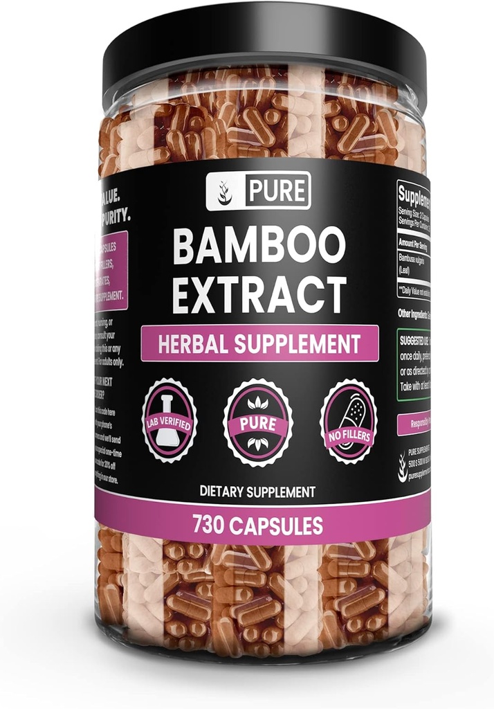 Pure Original Ingredienser Bamboo Extract (730 kapsler) Ingen Magnesium eller Rice Fillers, Altid Pure, Lab Verified