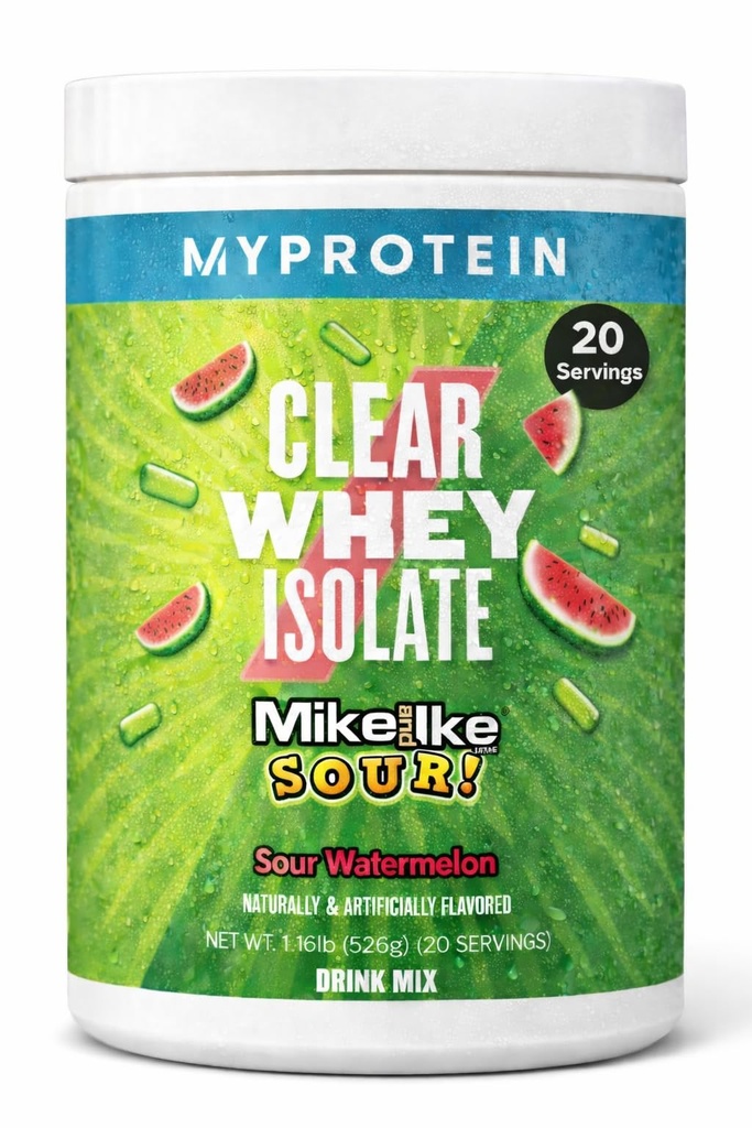 Myprotein Clear Whey Isolate Protein Powder, 1.1 Lb (20 Servere) Fruity Mike og IKE Sour Watermelon Drink Mix, 20g Protein per servering, Daglig drink for Superior Performance