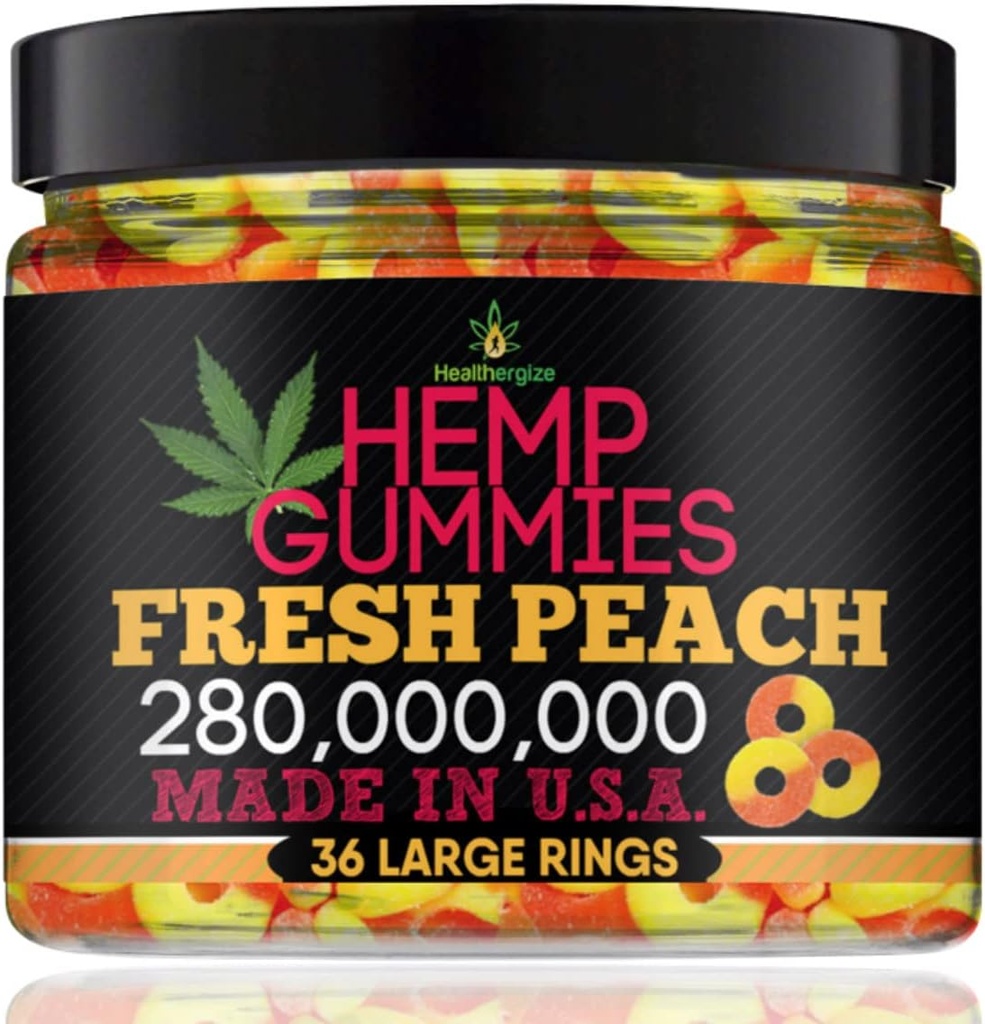 Hemp Gummies for Peace and Relaxation-High Potency Hemp Oil Gummys Peach-Fresh Full Flavor-Natural Hemp Edibles-for Back, Knees, Calm, Sleep, Discomfort-36 Large Rings-Made in USA