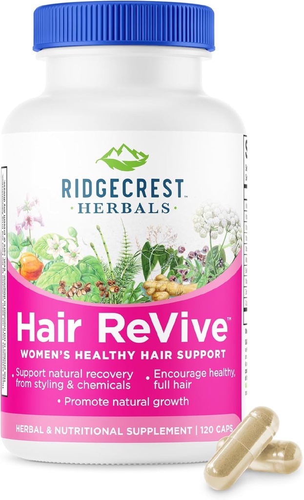 RidgeCrest Herbals hår reVive, Nutritional hår supplement med C-vitamin, biotin (6000mcg), zink, og kobber, hår vitaminer for kvinder til at støtte sundt hår, hud, og negle (120 Caps, 30 Servere)