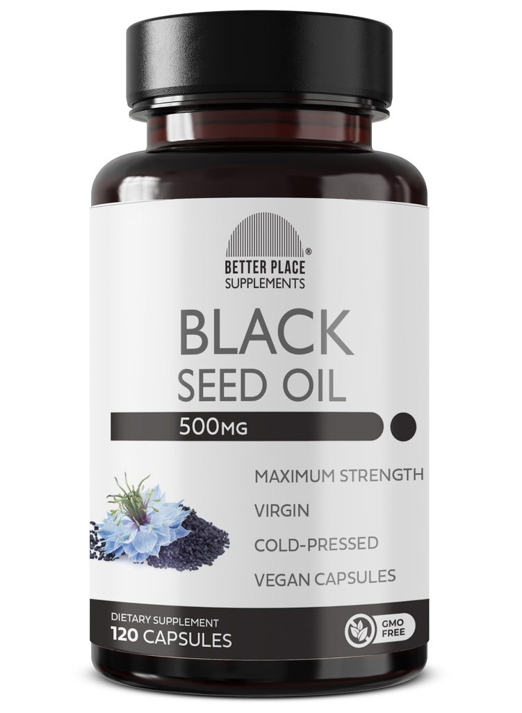 Black Seed Oil Capsules Removal 124; (non-GMO & Vegan) Cold- presset Nigella Sativa giver Pure Black Cumin Seed Oil Removal 124; Super Antioxidant til fordøjelse, Joints, Hår & Skin Removal 124; 500mg per Capsule