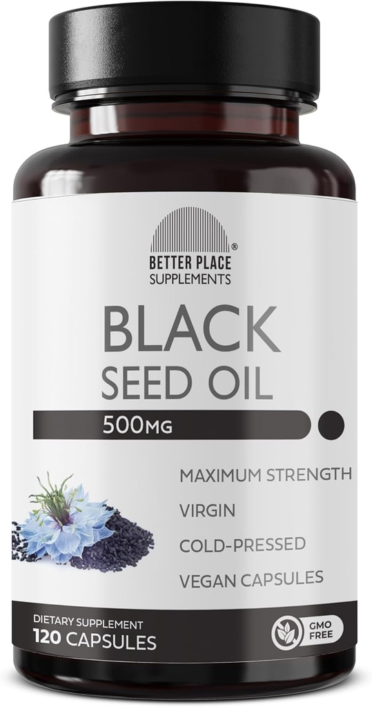 Black Seed Oil Capsules Removal 124; (non-GMO & Vegan) Cold- presset Nigella Sativa giver Pure Black Cumin Seed Oil Removal 124; Super Antioxidant til fordøjelse, Joints, Hår & Skin Removal 124; 500mg per Capsule