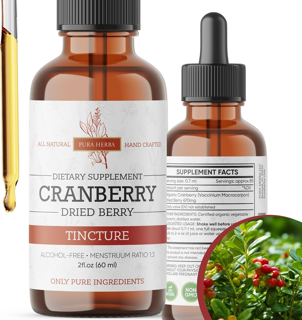 Cranberry Tinktur - Økologisk Cranberry Extract Liquid, Alkohol - Free Herbal Supplement - Made in USA