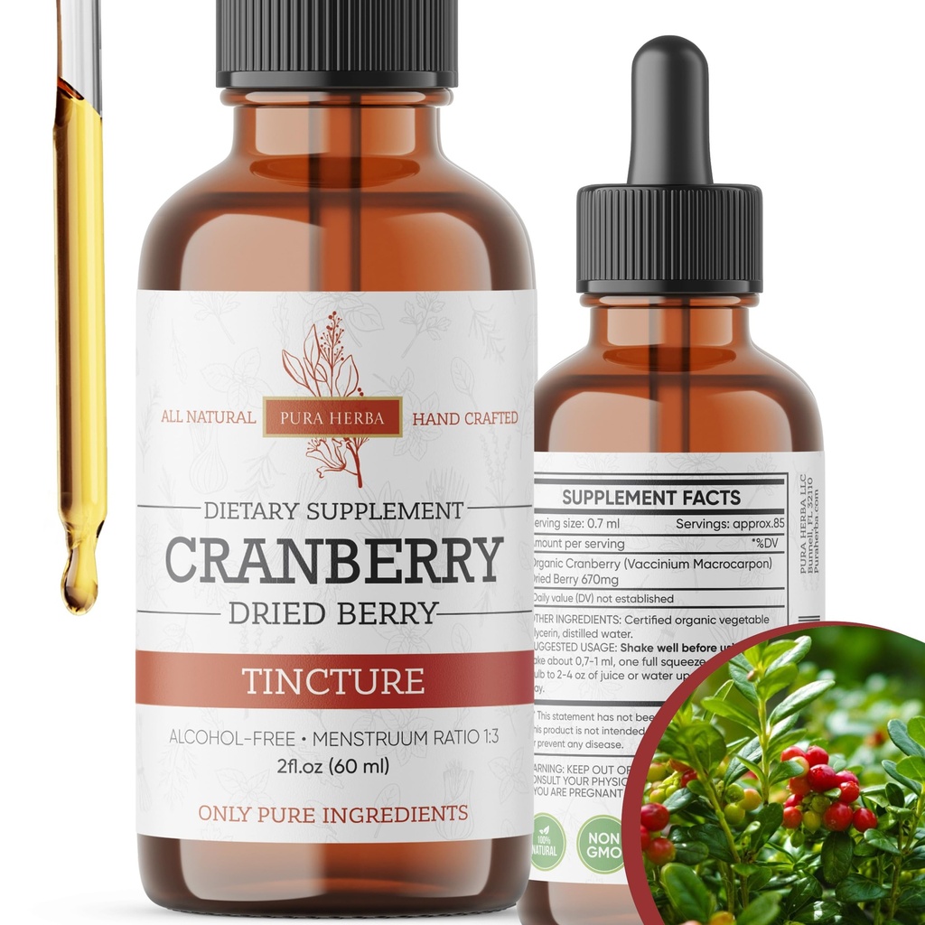 Cranberry Tinktur - Økologisk Cranberry Extract Liquid, Alkohol - Free Herbal Supplement - Made in USA