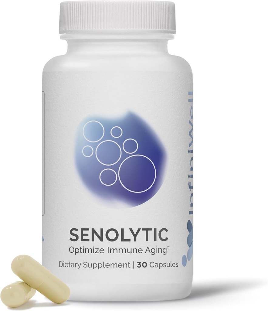 InfiniWell Senolytic Longevity Kosttilskud - Optimér cellular aging, hjælp til kognitiv funktion & neurologisk behandling - med Resveratrol, Pterostilbene & Quercetin (30 kapsler)