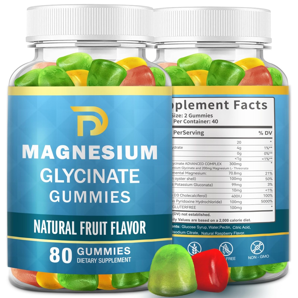 (2 Pakninger) Magnesium Glycinat Gummies til voksne og børn, Magnesium Malate tyggetabletter 400 mg,