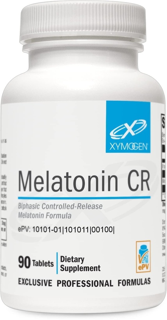 XYMOGEN Melatonin CR - Time Release Melatonin 5mg tillæg med vitamin B6 - Nighttime + immunsupport - Bifasisk levering udgivelser hurtigt derefter steadily (90 udvidede udgivelsestabletter)