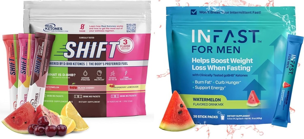 Rigtige Ketoner Intermitterende Fasting Mix Bundle til Vægttab Support Shift Electrolytes Variety Pack & Intermitterende Fasting Electrolytes for Mænd med BHB Exogene Ketoner (30 Tæl hver)