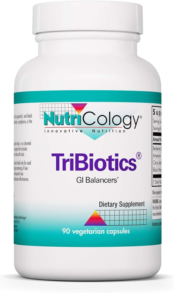 Nutricology Tribiotics - GI Balancere, Gut Health, Berberine Sulfate, Citrus Seed Extract, Black Walnut Hulls, Vegetariske Kapsler - 90 Greve
