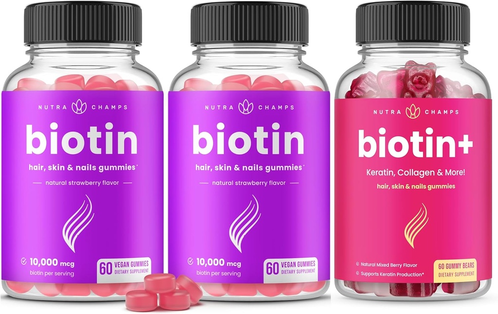 NutraChamps Complete Biotin Bundle til hår, hud og negle. 2 Pack Biotin & Biotin +