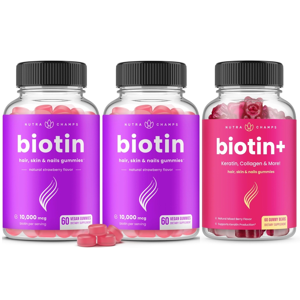 NutraChamps Complete Biotin Bundle til hår, hud og negle. 2 Pack Biotin & Biotin +