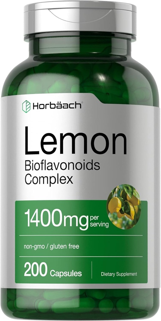 Horbäach Lemon Bioflavonoids Supplement: 124; 1400 mg; 124; 200 Kapsler: 124; Kompleks med Rutin og Hesperidin; 124; Non- GMO og Gluten Free