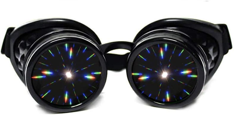 GloFX Black Posted Diffraction Goggles, tonede linser, Limited Edition - Raves, EDM Festival Tilbehør, Light Shows, Club, Concert Wear - 3D Rainbow Prisme Fractal Kaleidoskop