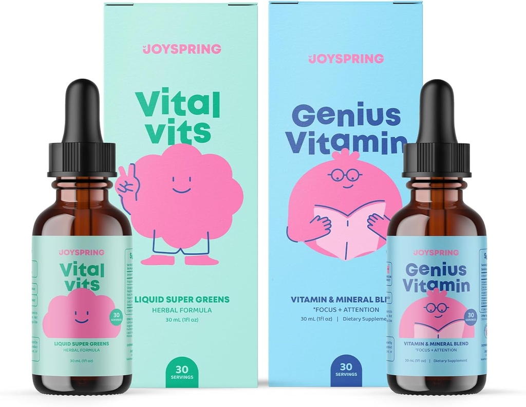 JoySpring Daily Multivitamin med Burdock Root & Elderberry Bundle # 124; Kids Vitamin naturligt sourced, Non- GMO, Non- Alkoholic Liquid Formel, Immunity Health Support # 124; Vegansk & Vegetarisk Kosttilskud