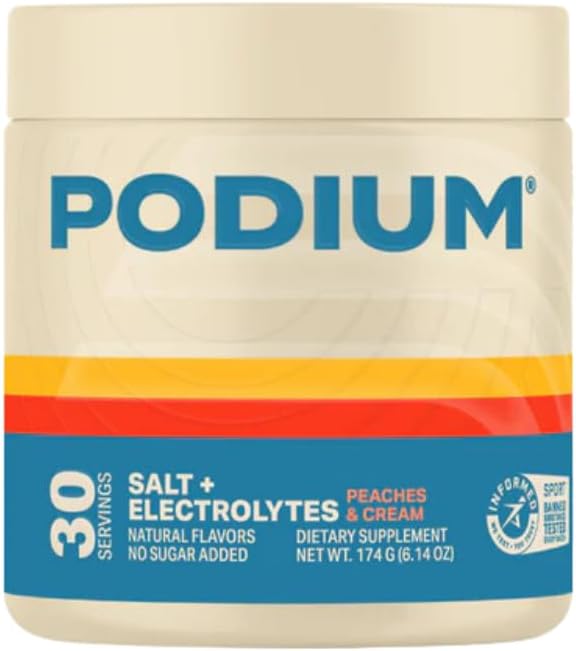 Podium Nutrition Training Salt + Electrolytes Powder, Peaches & Cream, Post Workout Hydration & Muscle Recovery Support, Electrolyte Drink, Magnesium, Kalium, Calcium & Natriumsalte, 30 Servere