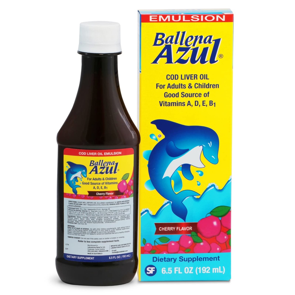 Ballena Azul Aceite de Hígado de Bacalao para Adultos y Niños, COD Leverolie til voksne og børn, God kilde til vitaminer A, D, E, B1, Kosttilskud, Omega 3