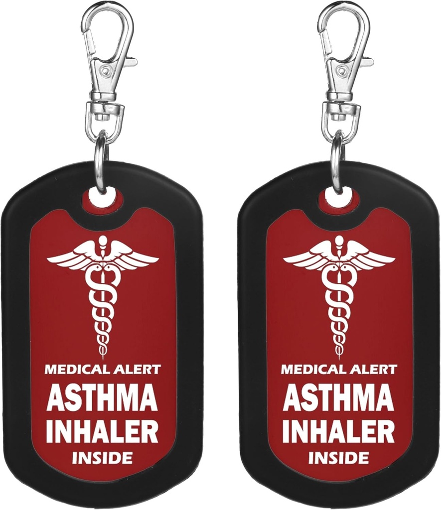 mmmoom 2pcs Astma Inhaler inde Tag- Red Medical Alert Zipper Pull Bag Tag