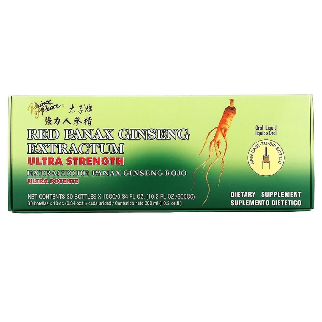 Prince Of Peace Red Panax Ginseng Extractum Ultra Strength, 0,34 fl. oz. Hver - Brain Boosting Supplement - Red Panax Ginseng Skud - Support Energy, Mood, & Focus - 2 Pack - 20 flasker