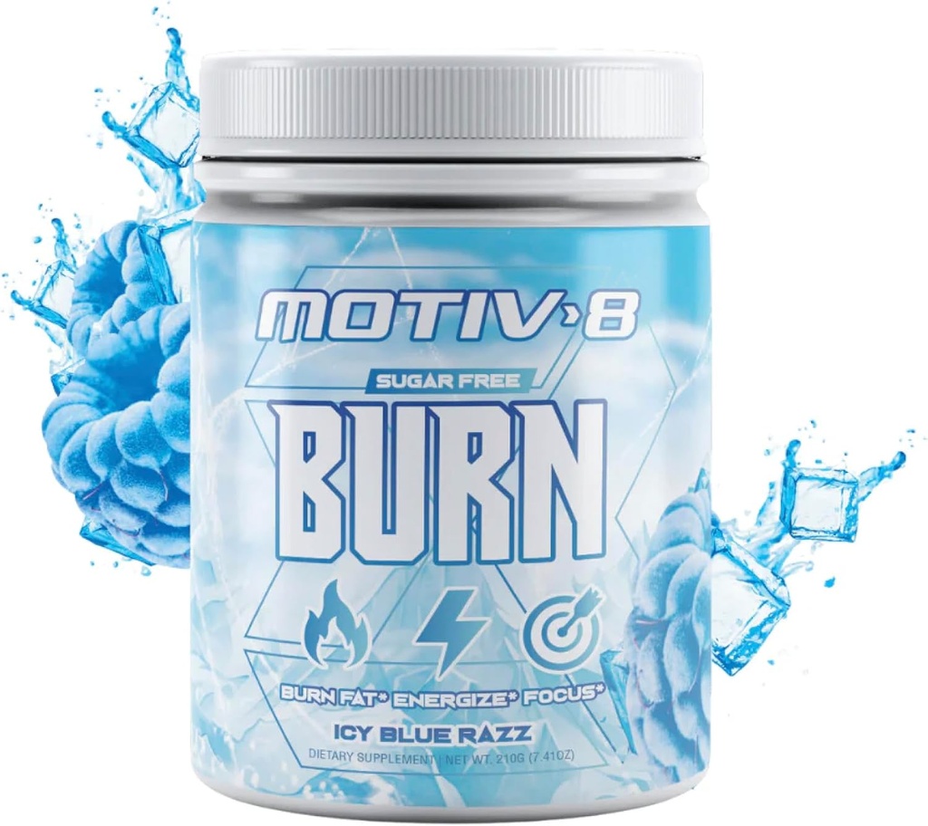 Motiv- 8 Pre- Workout Peperformance, Sugar Free Pre- Workout, Boost Energy and Focus, Forbedre workouts, Forbedrer Mood (30 Servere, ICY Blue Razz)
