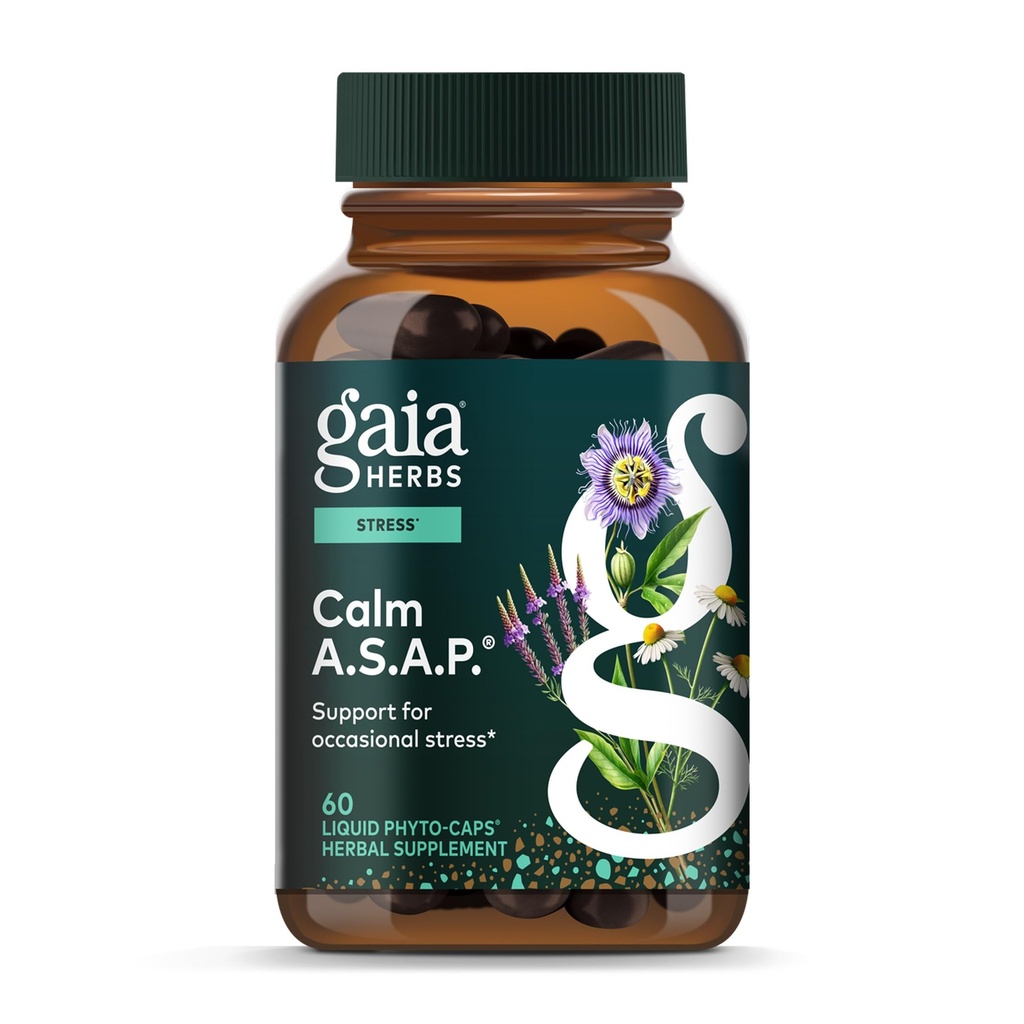 Gaia urter rolig A.S.A.P. Stress support supplement - med Skullcap, Passionflower, Kamille, Jernurt, Hellige Basilikum & mere til at støtte en naturlig rolig - 60 Vegansk flydende Phyto- kapsler (20-dages forsyning)