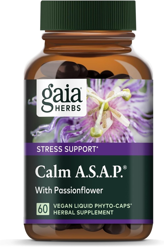 Gaia urter rolig A.S.A.P. Stress support supplement - med Skullcap, Passionflower, Kamille, Jernurt, Hellige Basilikum & mere til at støtte en naturlig rolig - 60 Vegansk flydende Phyto- kapsler (20-dages forsyning)