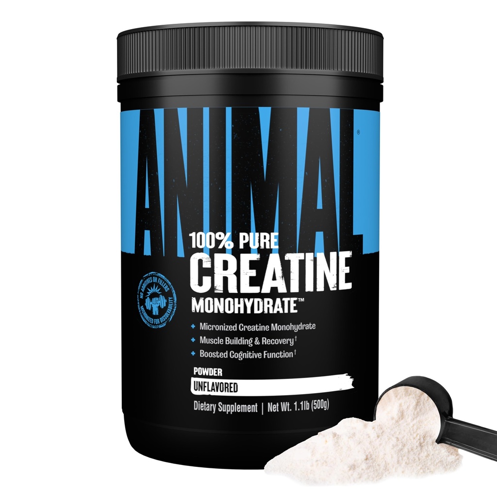 Animal Creatin monohydrat pulver - Mikroniseret Creatin til kvinder og mænd, understøtter muskelvækst, Styrke, Endurance, Recovery og ATP produktion, Gym & Workout Kosttilskud - Unflavored, 500g