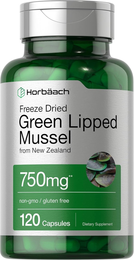 Horbäach Green Lipped Mussel Removal 124; 750 mg Removal 124; 120 Kapsler Removal 124; Premium Fryse Tørret Mussel Powder Removal 124; Non- GMO og Gluten Free