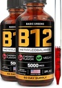 Vitamin B12 Sublingual Liquid Drops 5000 mcg - Vegan Methyl B- 12 Supplement for Energy & Focus - B 12 Vitamin til kvinder & mænd - Hurtig Absorption Methylcobalamin - 120 Servering - 4 fl oz